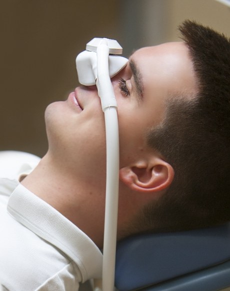 Dental patient receiving nitrous oxide sedation dentistry