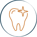 Animated tooth with sparkle representing cosmetic Dentistry